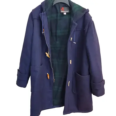 Vtg American Jac Toggle Coat Men Size M Wool Hooded Made USA Tartan Plaid Lining • $65