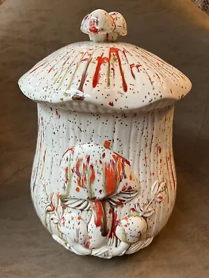 Vintage Retro Ceramic Mushroom Cookie Jar Speckled Drip Glaze 70s  • $22