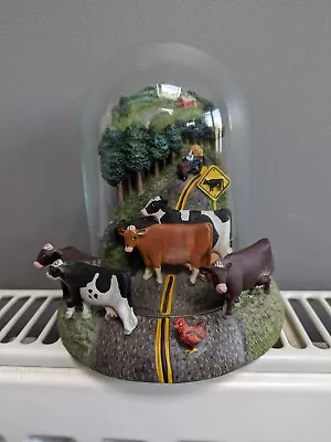 Franklin Mint Cow Crossing Decorated Figurine With Glass Dome Ltd Edition • £30