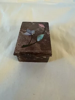 Unique Stone Trinket Box W/ Inlaid Stone Flowers • $0.99