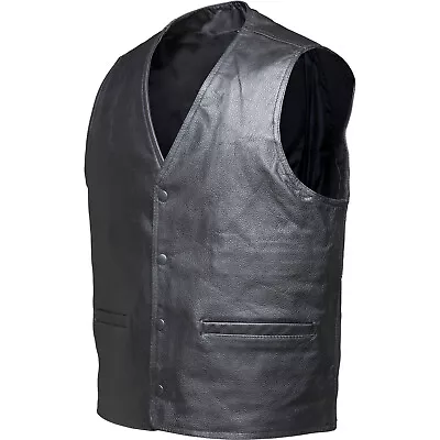 Blockade Leather Motorcycle Vest By Black Genuine Cowhide Men Biker Waistcoat • £19.99