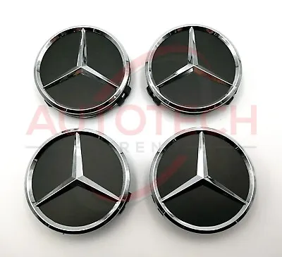 $17.99 • Buy Set Of 4 Mercedes-Benz Black/Chrome Wheel Center Caps - 75MM AMG WREATH