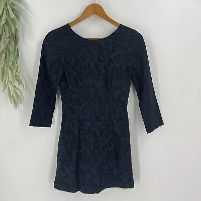 Zara Basic Mini Dress Romper Size XS Navy Black Leopard Print V Back Shorts • $6.25