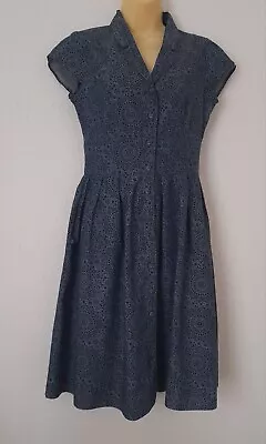 Seasalt Cornwall  Blue Patterned Beatrice Fit & Flare Tea Dress Size 8 • £9.99