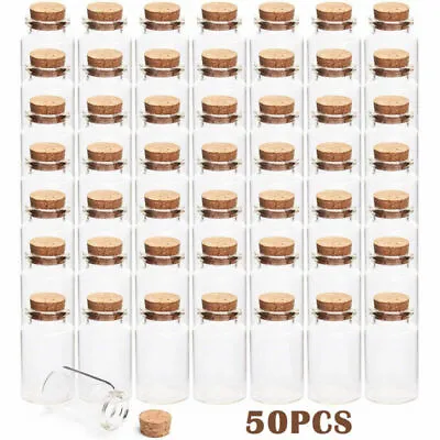 50X 40mm Small Mini Glass Jars Corks Wedding Favours Craft Art Vial Bottles New • £8.79