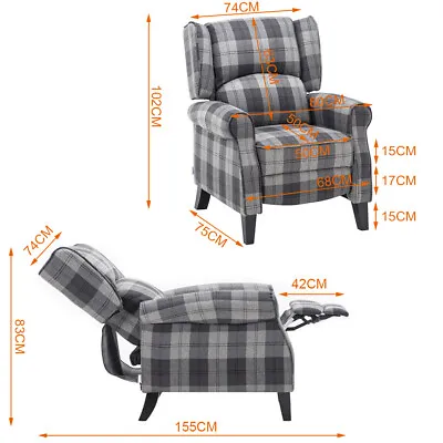 Adjustable Tartan Fabric Armchair Lounge Sofa Recliner Chair Bed With Footsrest • £229.95