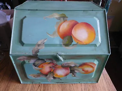 Vintage Mid Century 2 Door Tin Bread Box Pie Safe Metal With Painted Peaches~ • $99