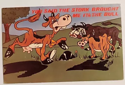 Vintage Cow Postcard You Said The Stork Brought Me Bull Calf Pasture Cartoon • $4.45