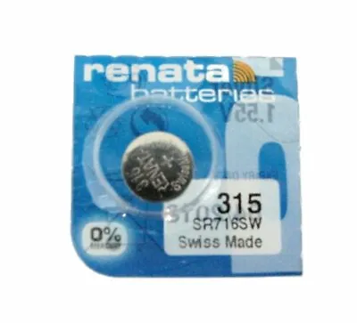 Renata 315 (SR 716 SW) Silver 1.55 V Watch Battery • £1.09