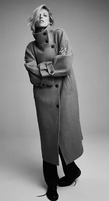 Zara Wool Blend Oversized Manteco Coat S Italy Gray Beige ✅ • $108