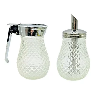 Diamond Point Cream Syrup Dispensers Clear Glass Sugar Vintage Diner Set • $24.87