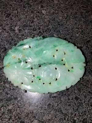 Vintage  Carved Jade And Silver Brooch • $9.80