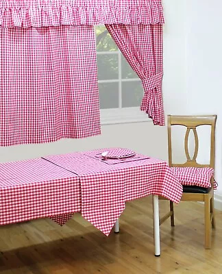 Gingham Check Cherry Table Cloths Napkins Placemats Picnic Decor Red White • £11.99