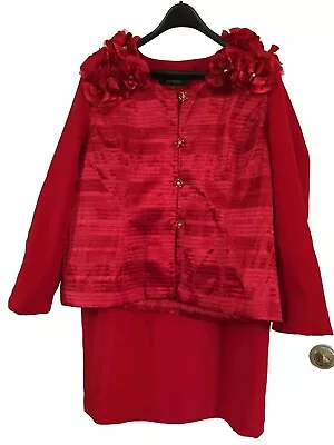 Moshita Couture Satin Pleated Floral 2-piece Suit Front Flower Jewel Jacket 22W • $69