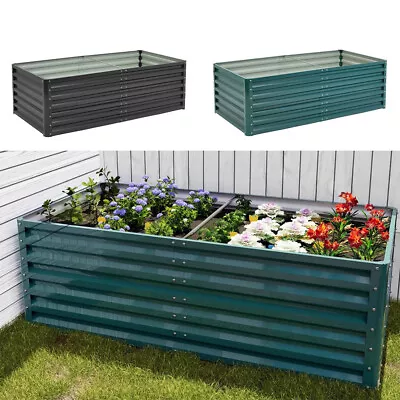 Garden Metal Raised Vegetable Planter Outdoor Flower Trough Herb Grow Bed Box • £30.99