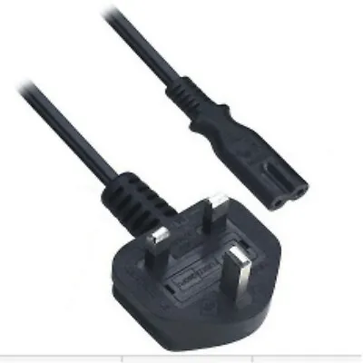 UK Plug To Figure 8 Lead 2m Or 5m Black 3A  -   UK PLUG  To IEC 60320 C7 • £6.25
