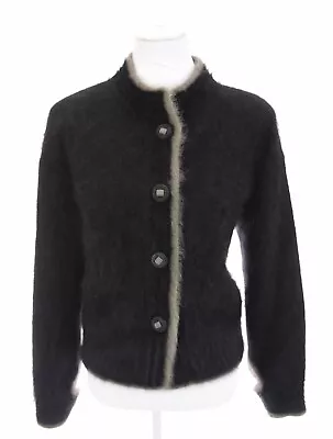 Venesha Angora Rabbit Fur Sweater Blazer Jacket Fuzzy Black Mock Neck Women Sz M • $72.08