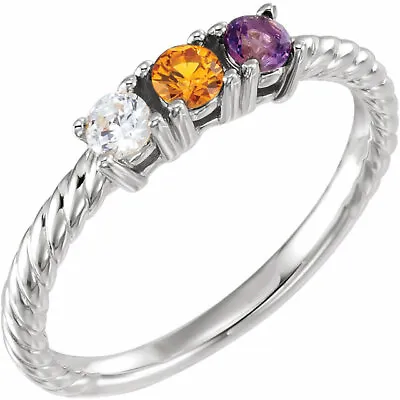 Mother's Family Jewelry Sterling Silver 1-6 Round Stackable Birthstones Ring  • $60