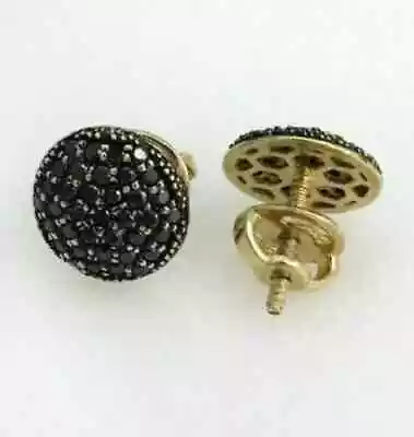 14K Yellow Gold Plated 2 Ct Round Cut Simulated Black Diamond Men's Stud Earring • $80.85