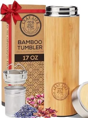 Premium Bamboo Thermos With Tea Infuser & Strainer 17oz Capacity Keeps Hot & Col • $35.49