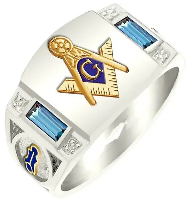 £5.95 • Buy Men's Fashion Masonic Letter Signet Ring Silver Blue Gold Men R22