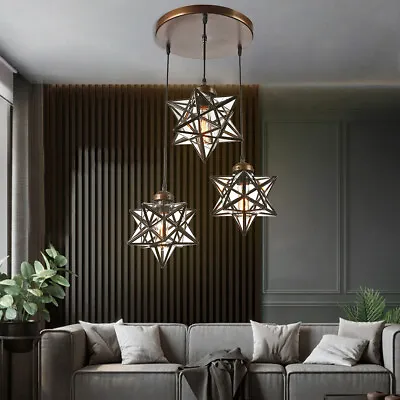 3-Light Modern Ceiling Lamp Moravian Star Chandelier Glass Pendant Light Fixture • $83.61