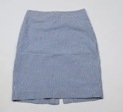 J.Crew Blue White Striped Cotton SeerSucker Pencil Skirt Womens Sz 2 • $15.97