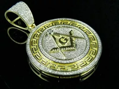 3Ct Round Lab Created Diamond Masonic Medallion Pendant 14k Yellow Gold Plated • $135