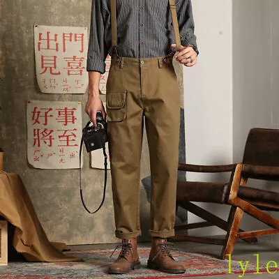 Men's Overalls Work Suspenders Braces Pants Casual Cotton Retro Loose Trousers  • $69.89