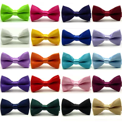 Baby Boy Child Kid Solid Color Satin Pre-tied Bow Neck Tie Wedding Party Bowties • £8.39