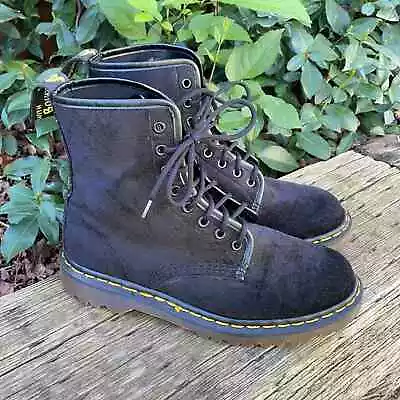 Dr Martens Black Velvet England Combat Boots Womens 8 US 6 UK • $170