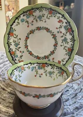 VINTAGE TEA CUP AND SAUCER ROYAL ALBERT  GAIETY  1920s HAND PAINTED • $30