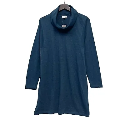 J Jill Pure Jill Womens Sweater Dress Cowl Neck Teal Blue Cotton/Polyester NWT M • $37.61