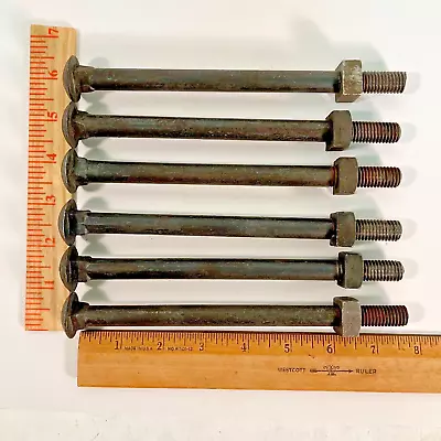 6 Vintage Nos Round Head Carriage Bolts And Square Nuts 1/2  Dia X 7 1/2  Length • $23.97