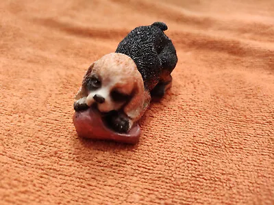 Cute Vintage Miniature Dog Figurine Beagle Eating Shoe Resin    • $9