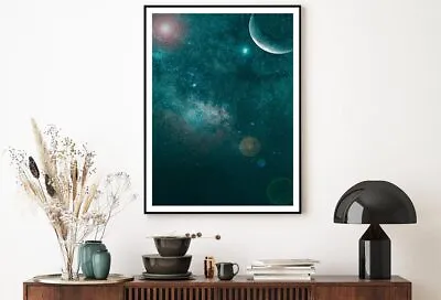 Milky Way Night Sky Clouds & Moon Print Premium Poster High Quality Choose Sizes • $8.42
