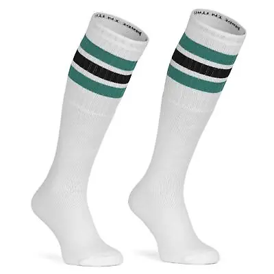 Skatersocks 25 Inch Knee High Women's Socks Men's Tube Socks White Teal/Black • $18.42