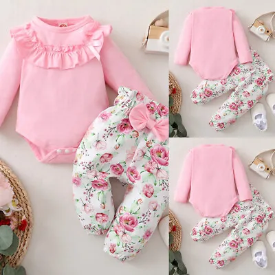 £9.29 • Buy Newborn Baby Girls Clothes Ruffle Romper Bodysuit Tops Floral Pants Outfit Set