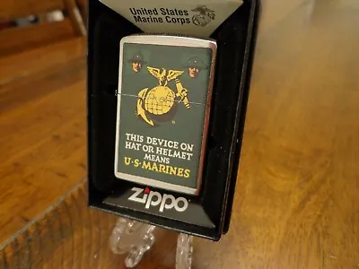 Usmc United States Marine Corps Wwii Poster Zippo Lighter Mint In Box • $28.95