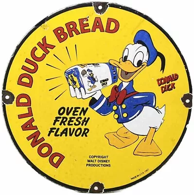 Vintage Donald Duck Porcelain Sign Disney Gas Station Oven Baked Bread Watch • $116.38