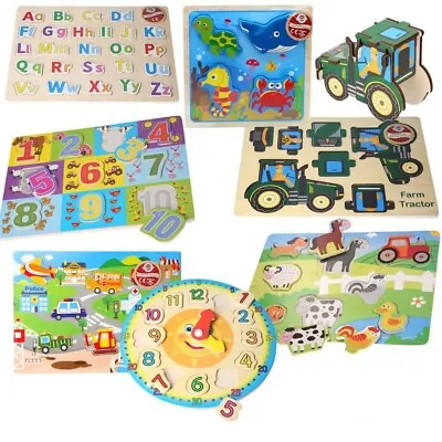 £4.99 • Buy Wooden Puzzle Baby Kids Toddler Jigsaw Alphabet Letters Animal DIY Learning Toys