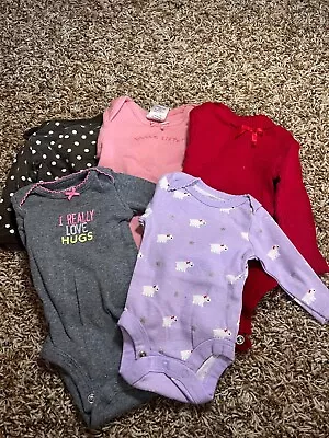 Lot Of 5 Newborn Baby Girl Long Sleeve Bodysuits - Mixed Brands • $9.90