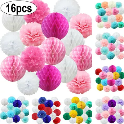 Time To Sparkle 16 PACK Tissue Paper Pompoms Round Paper Honeycomb Balls Hanging • £9.09