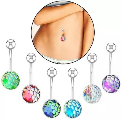  Iridescent 316L Medical Steel Navel Ring Mermaid Belly Bars Body Piercing Bar • $2.58