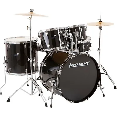 Ludwig Backbeat Complete 5-Piece Drum Set W/Hardware Cymbals Black Sparkle • $499