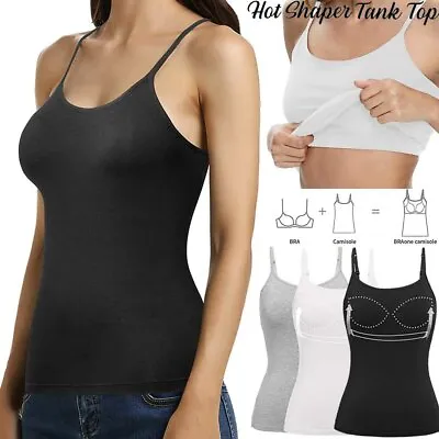 £15.79 • Buy Womens Basic Camisole Adjustable With Built In Bra Vest Spaghetti Strap Tank Top