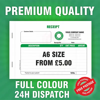 A6 Size Personalised Duplicate Receipt Book - Ncr Print - Invoice Book Print • £7.50