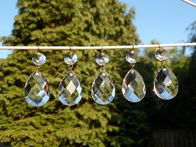 5 Vntge Pear Shape Diamond Cut Design French Clear Glass Crystl Chandelier Spare • £12.99