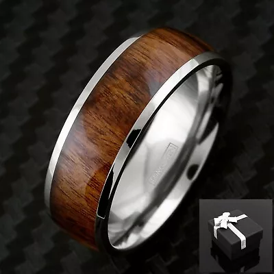 8mm Titanium Men's Ring Wood Grain Stripe Wedding Band Ring • $13.99