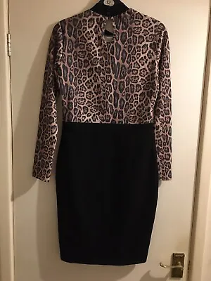 £4.99 • Buy Leopard Print Long Sleeve Dress 10 Black Pencil Skirt Style 